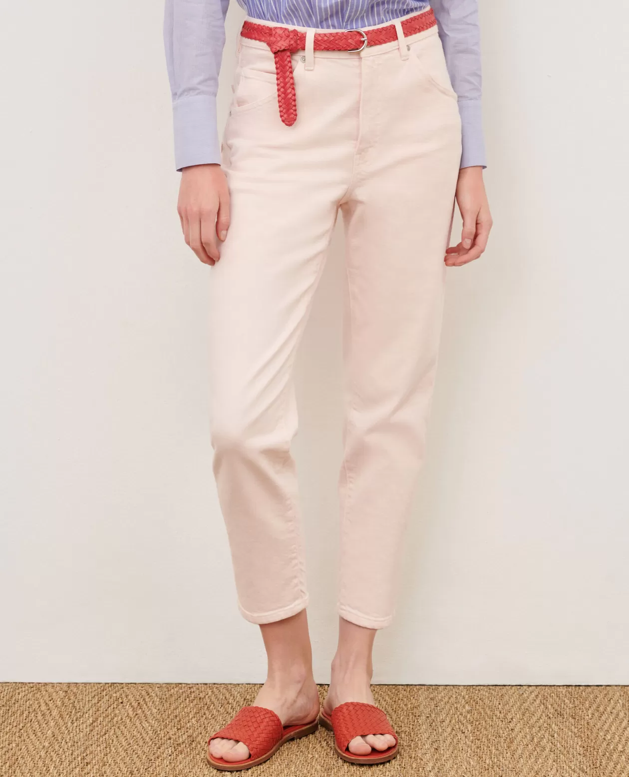 Online Comptoir des Cotonniers Rita - Slouchy - Baggy Cotton Jeans 0100 Pink Marshmallow