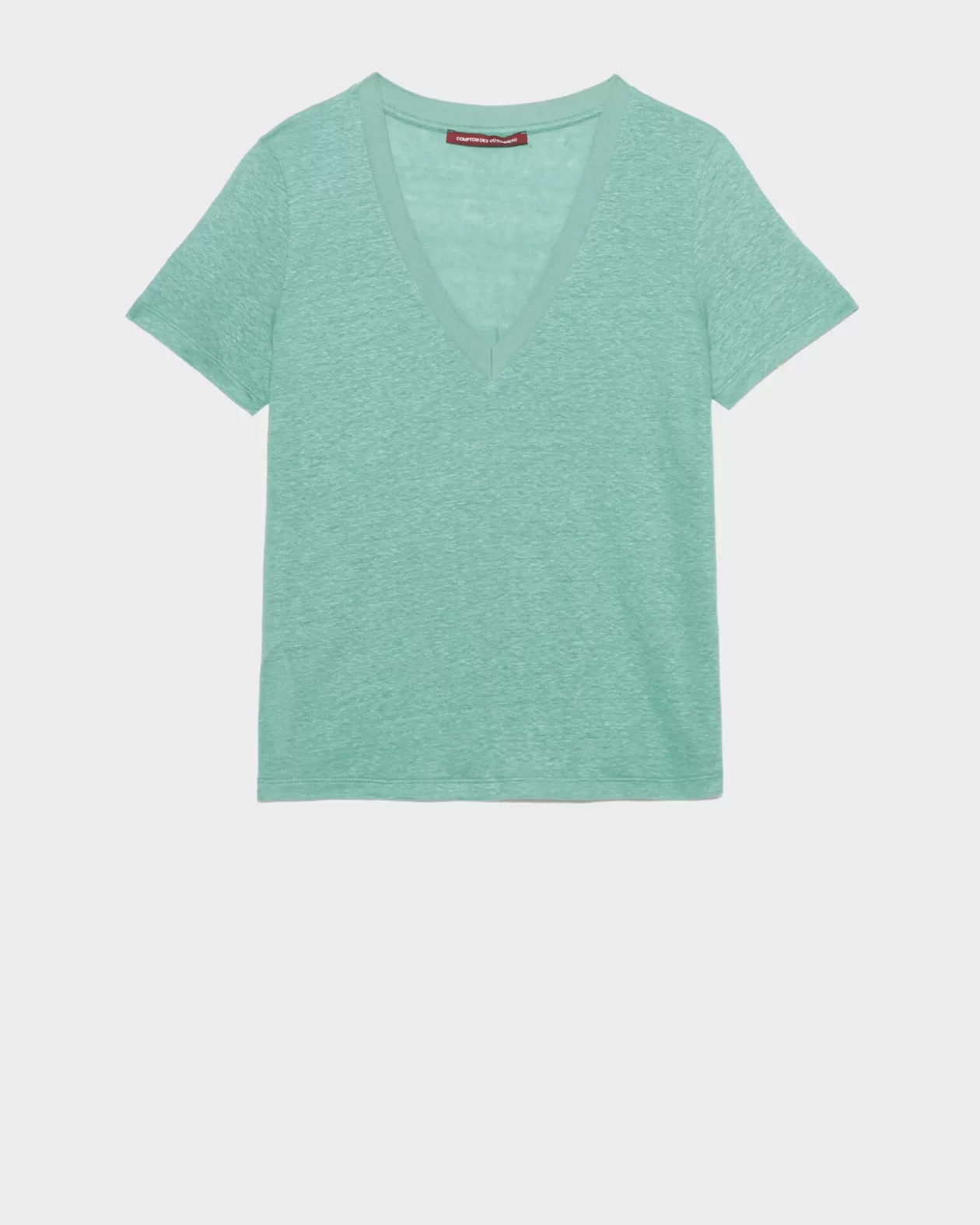 Shop Comptoir des Cotonniers Sarah - Linen V-Neck T-Shirt 0520 Vert Email