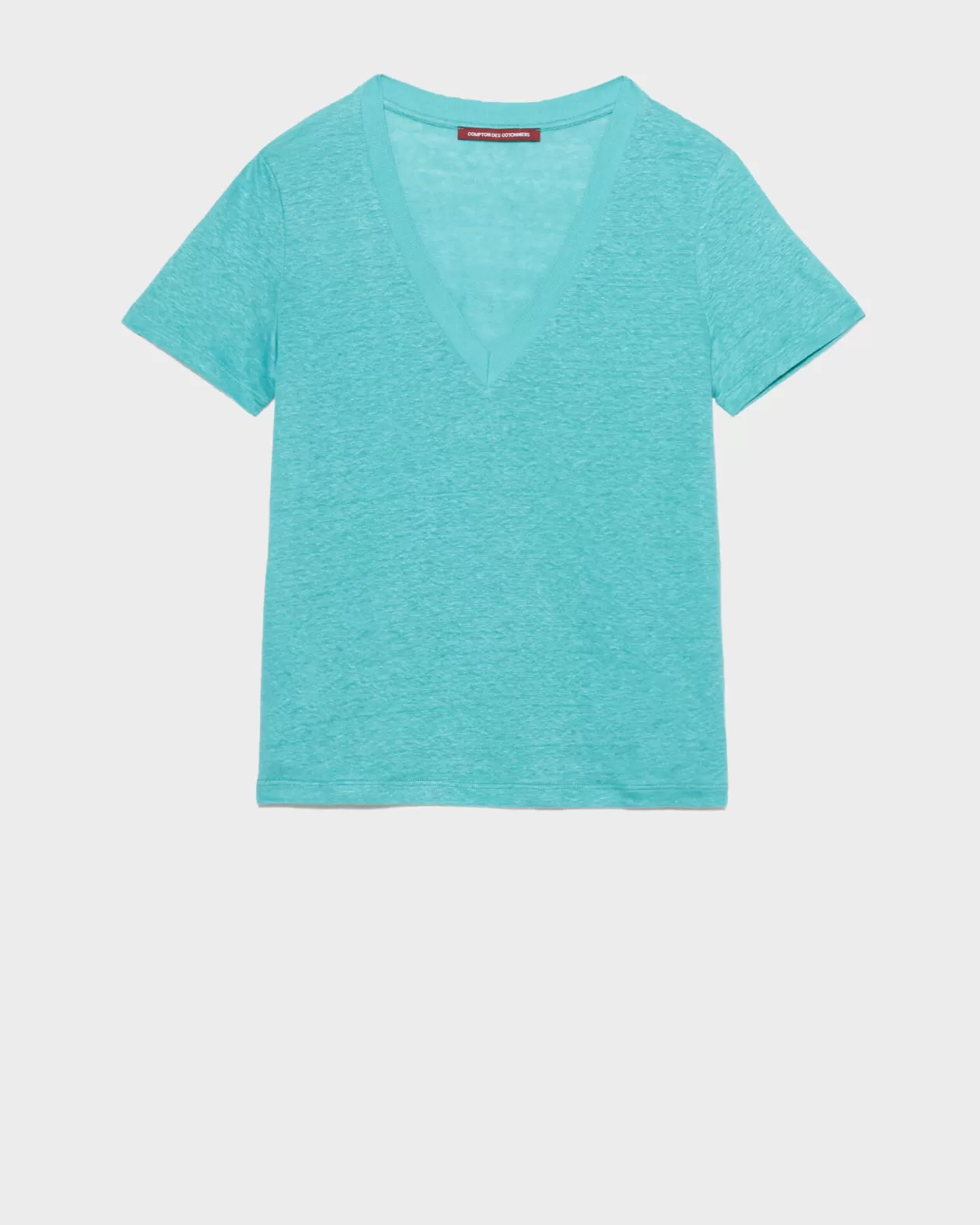 Discount Comptoir des Cotonniers Sarah - Linen V-Neck T-Shirt 0611 Pagoda Blue Blue