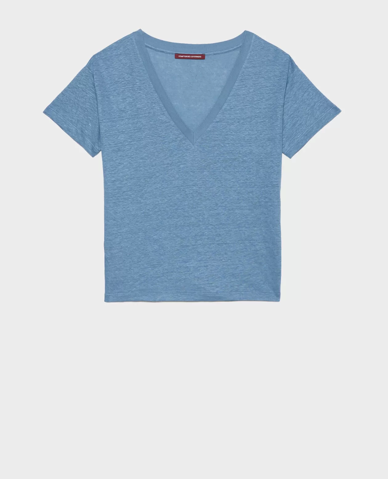 New Comptoir des Cotonniers Sarah - Linen V-Neck T-Shirt 8820 63 Blue