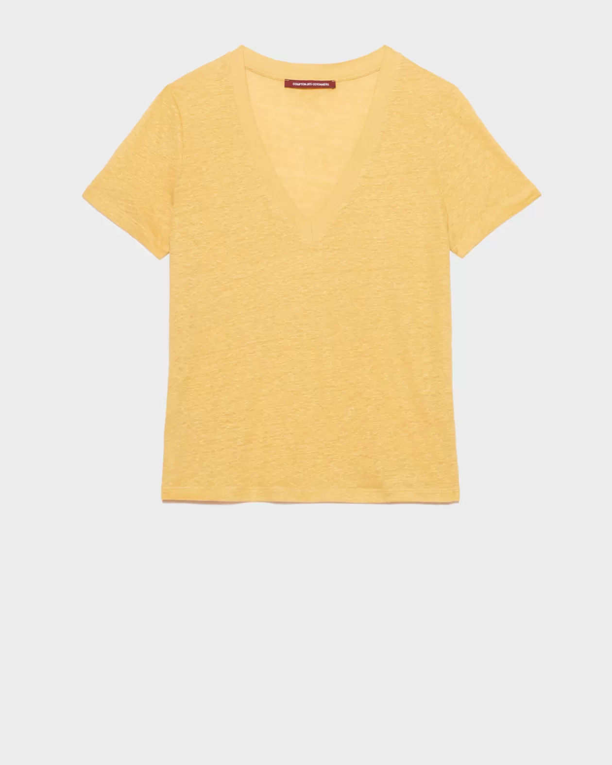 Online Comptoir des Cotonniers Sarah - Linen V-Neck T-Shirt 0460 Ochre Yellow