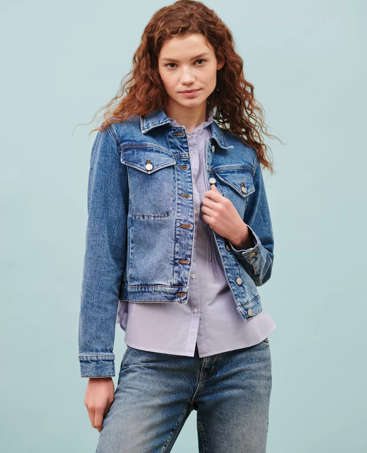 Cheap Comptoir des Cotonniers Short Denim Jacket 0642 Vintage Wash Denim