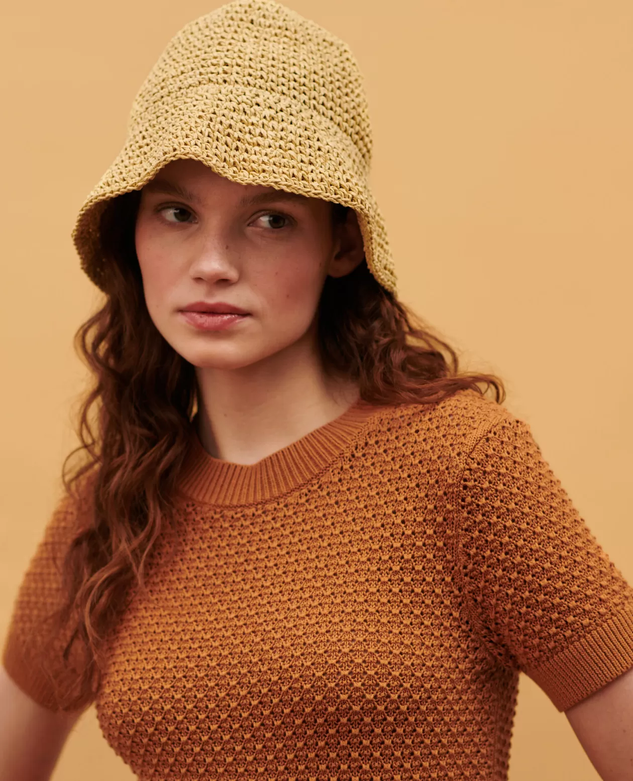 Outlet Comptoir des Cotonniers Short-Sleeve Cotton Jumper 0320 Almond Brown