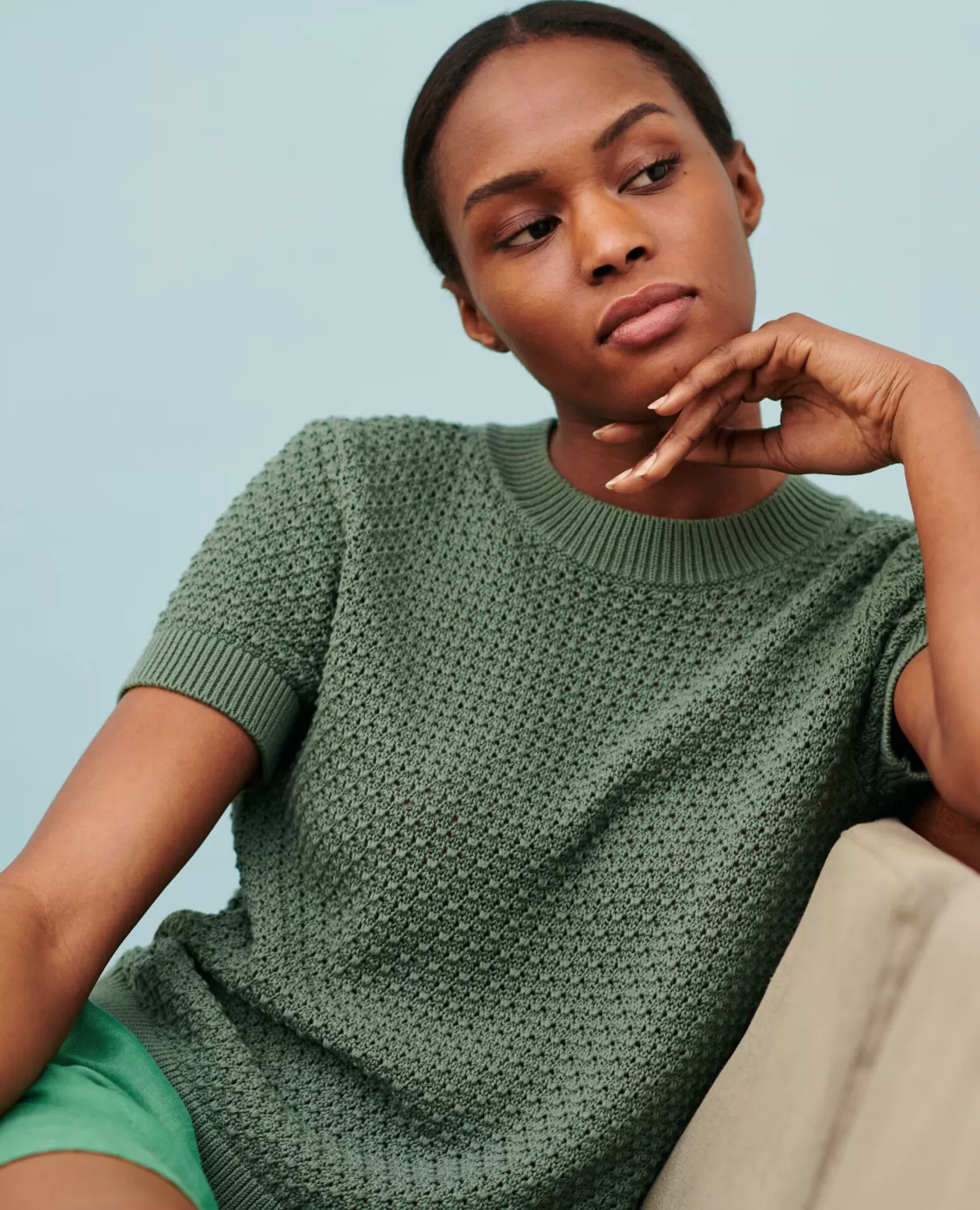 Flash Sale Comptoir des Cotonniers Short-Sleeve Cotton Jumper 0381 Dark Forest