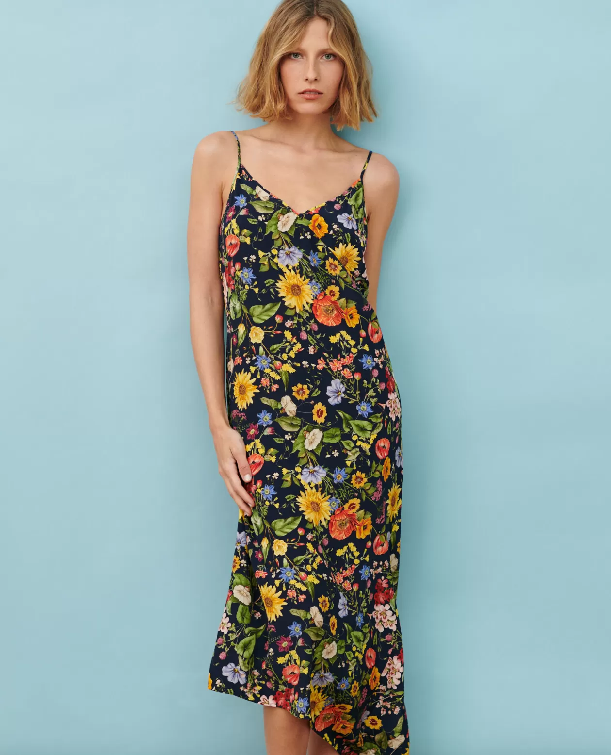 Best Comptoir des Cotonniers Silky Asymmetric Dress 0684 Navy Herbier