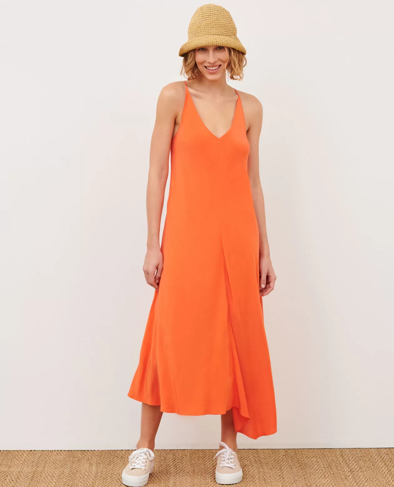 Hot Comptoir des Cotonniers Silky Asymmetric Dress 0250 Tiger Lily Orange