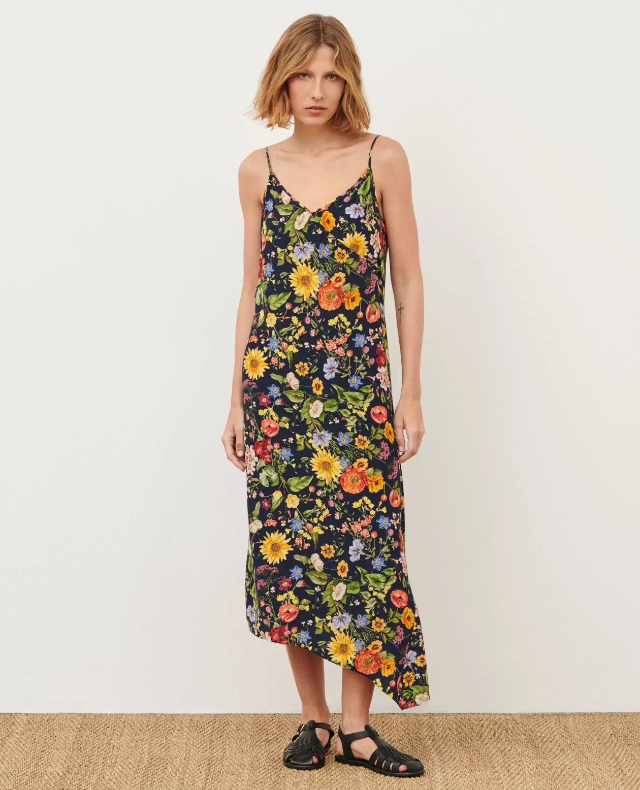 Best Comptoir des Cotonniers Silky Asymmetric Dress 0684 Navy Herbier