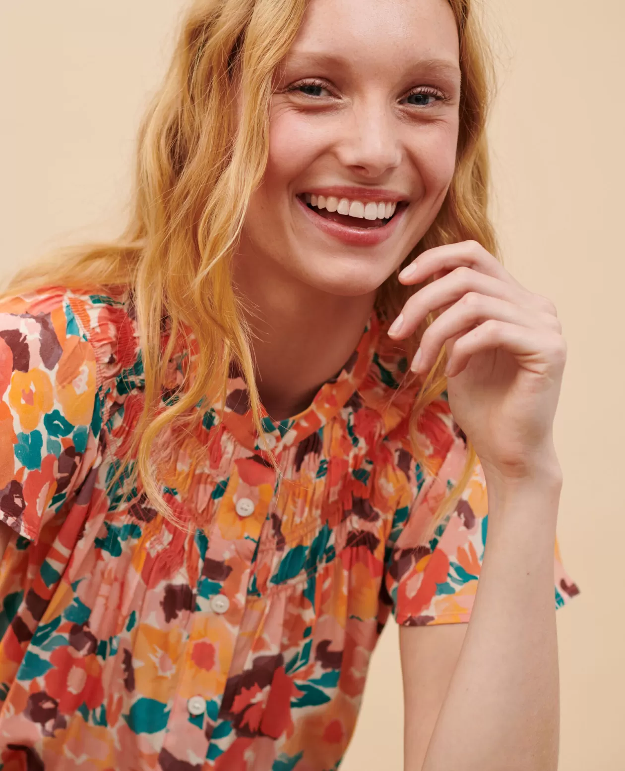 Best Sale Comptoir des Cotonniers Silky Printed Blouse 0230 Fauve Orange