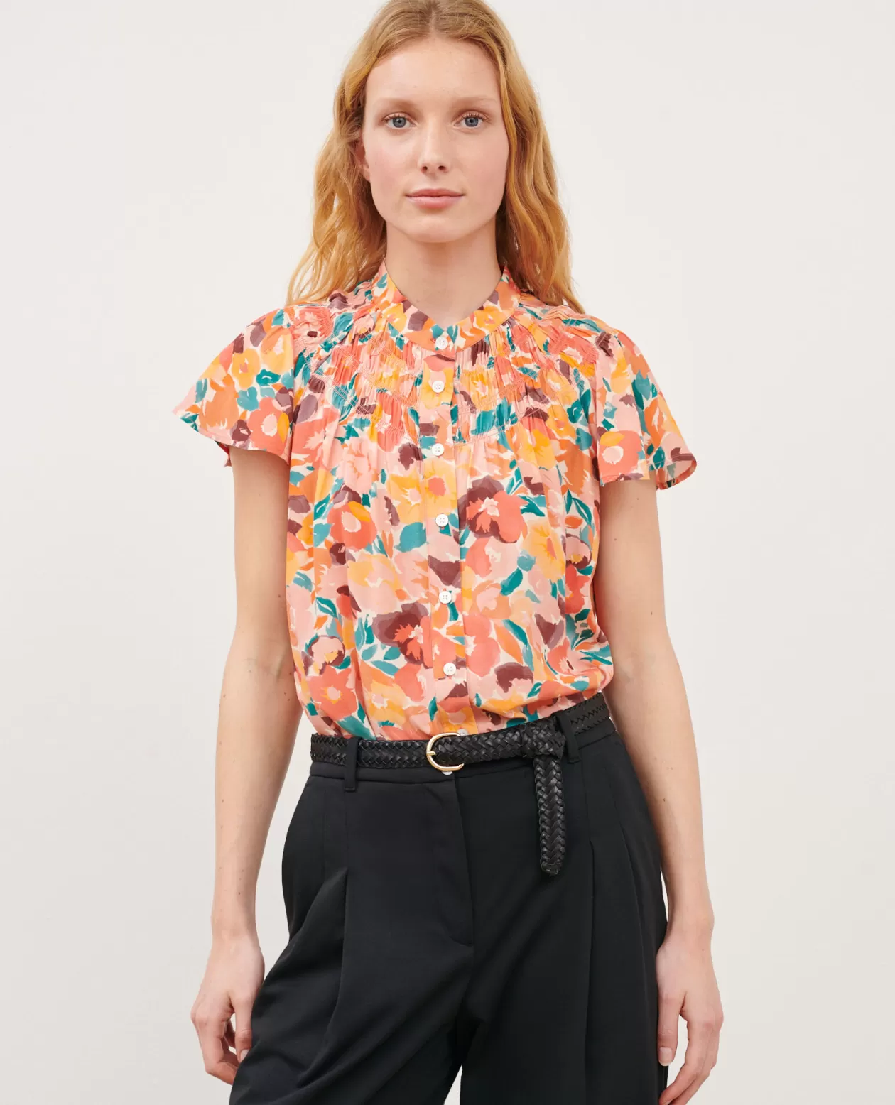 Best Sale Comptoir des Cotonniers Silky Printed Blouse 0230 Fauve Orange