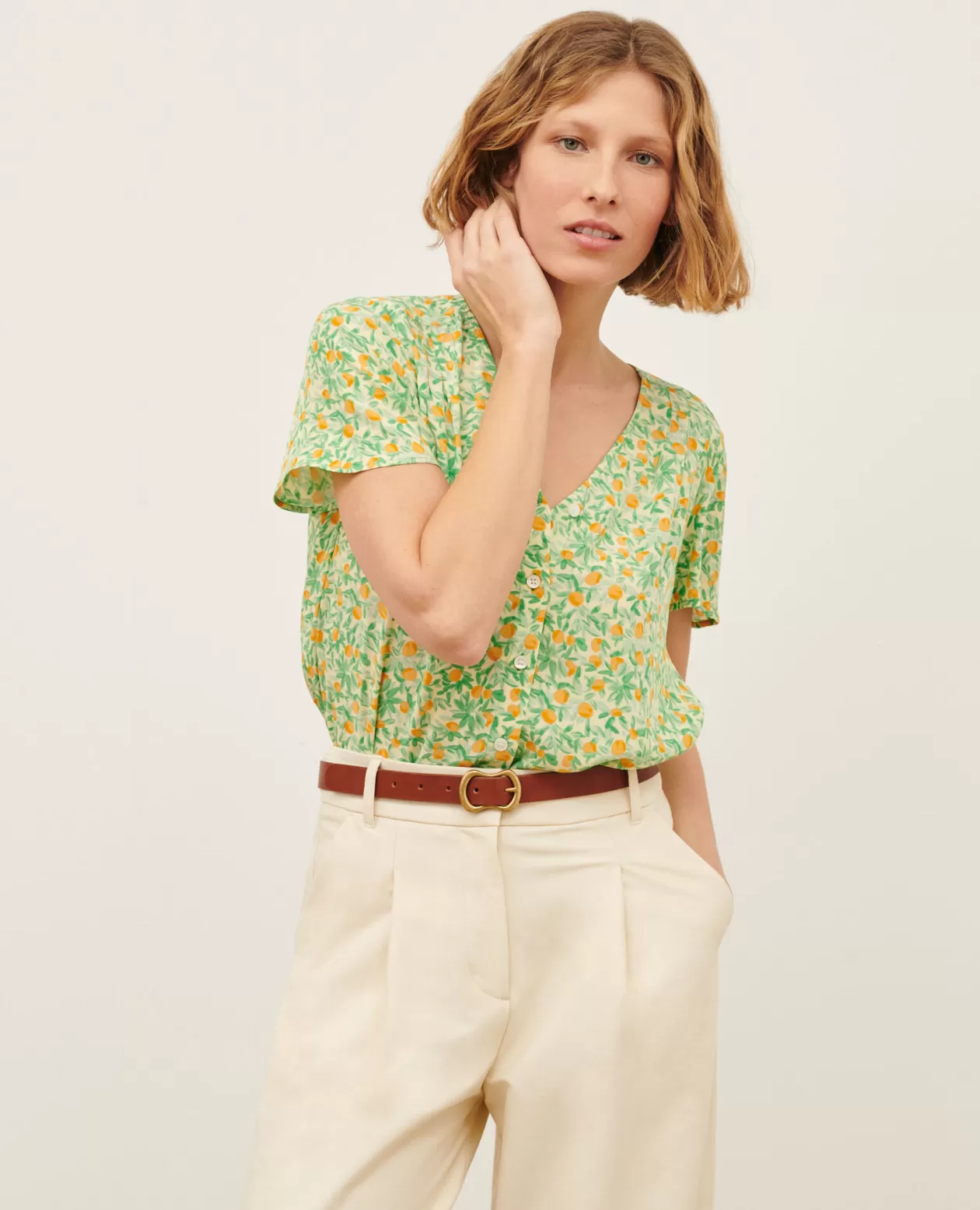 Hot Comptoir des Cotonniers Silky Printed Blouse 0420 Zest Yellow