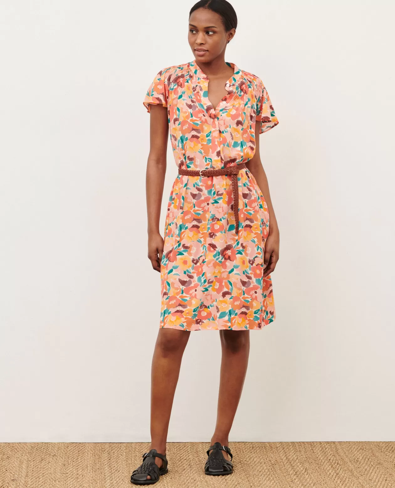 Flash Sale Comptoir des Cotonniers Silky Printed Dress 0230 Fauve Orange