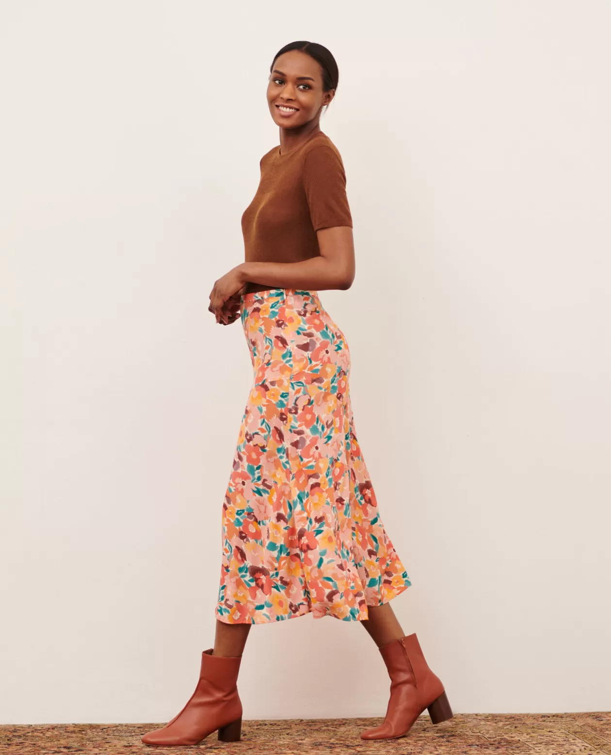 Online Comptoir des Cotonniers Silky Printed Skirt 0230 Fauve Orange