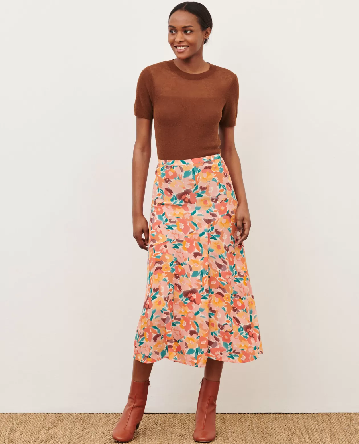 Online Comptoir des Cotonniers Silky Printed Skirt 0230 Fauve Orange