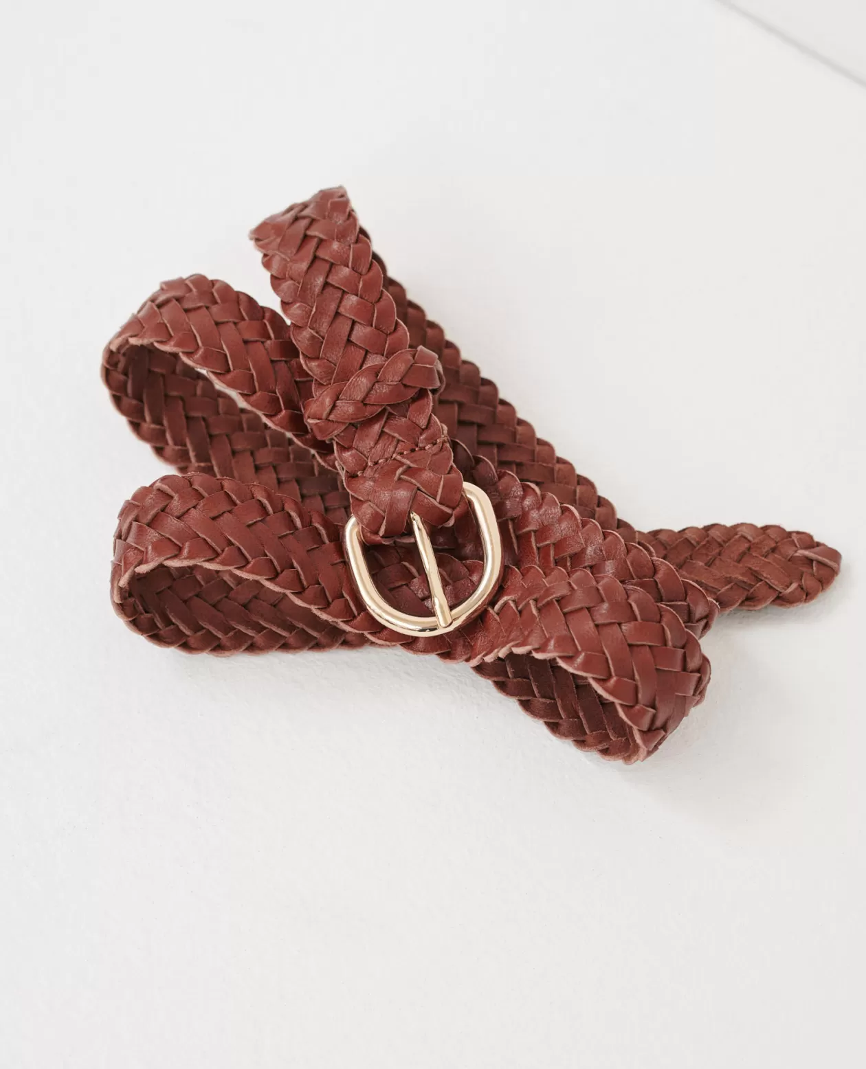 Clearance Comptoir des Cotonniers Skinny Braided Leather Belt 4161C Brandy Brown