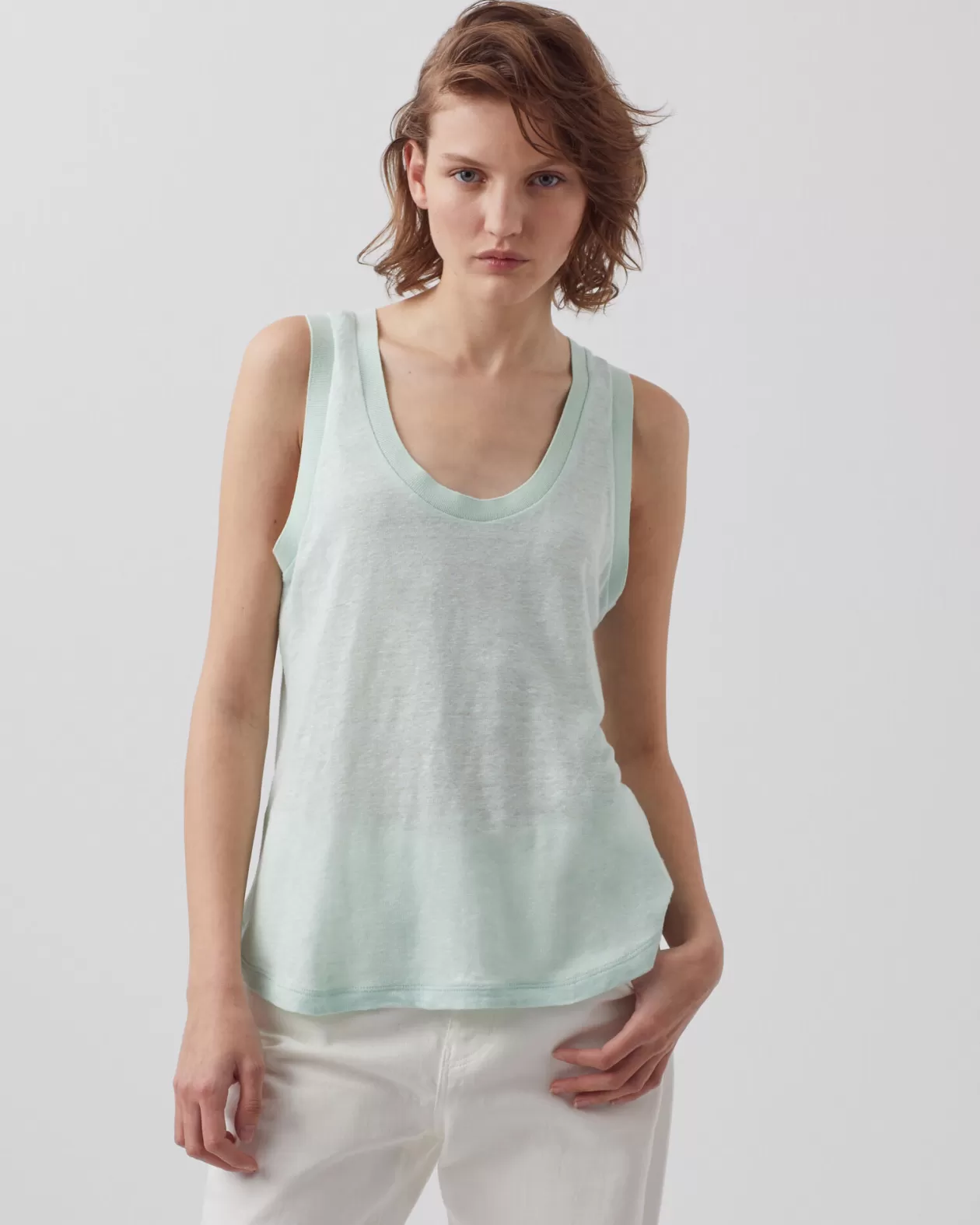 Clearance Comptoir des Cotonniers Sleeveless Linen T-Shirt 0500 Surf Spray Green
