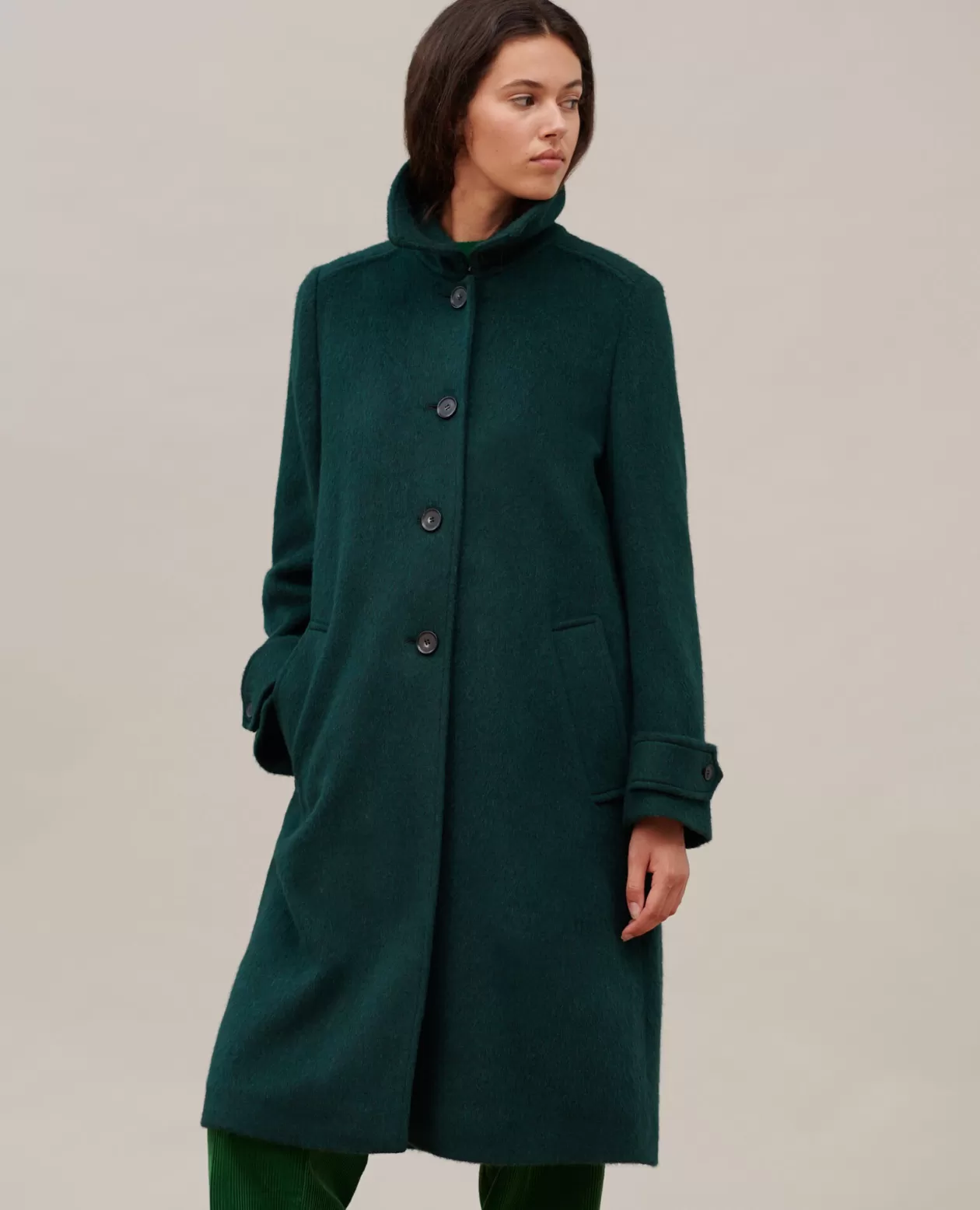 Online Comptoir des Cotonniers Straight Coat In Textured Wool 8880 59 Darkgreen