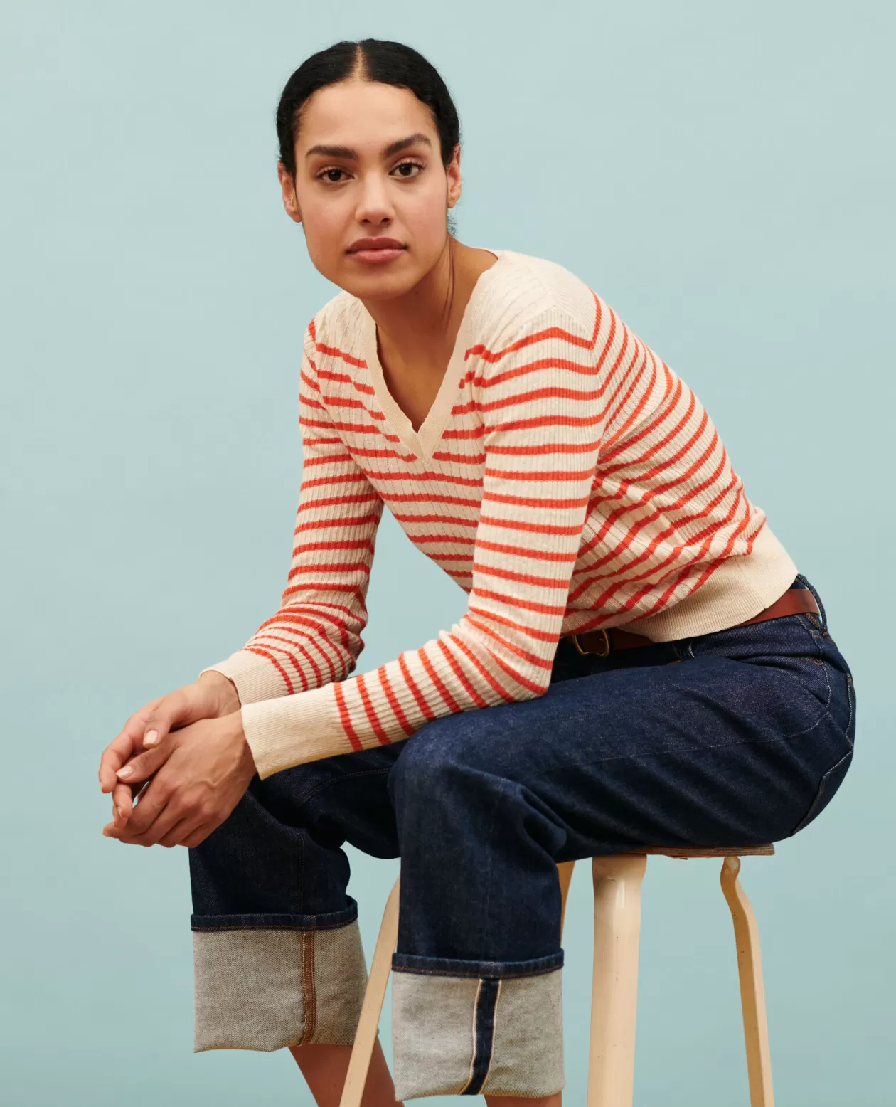Outlet Comptoir des Cotonniers Striped Linen Jumper 0240 Tiger Lily Stripes