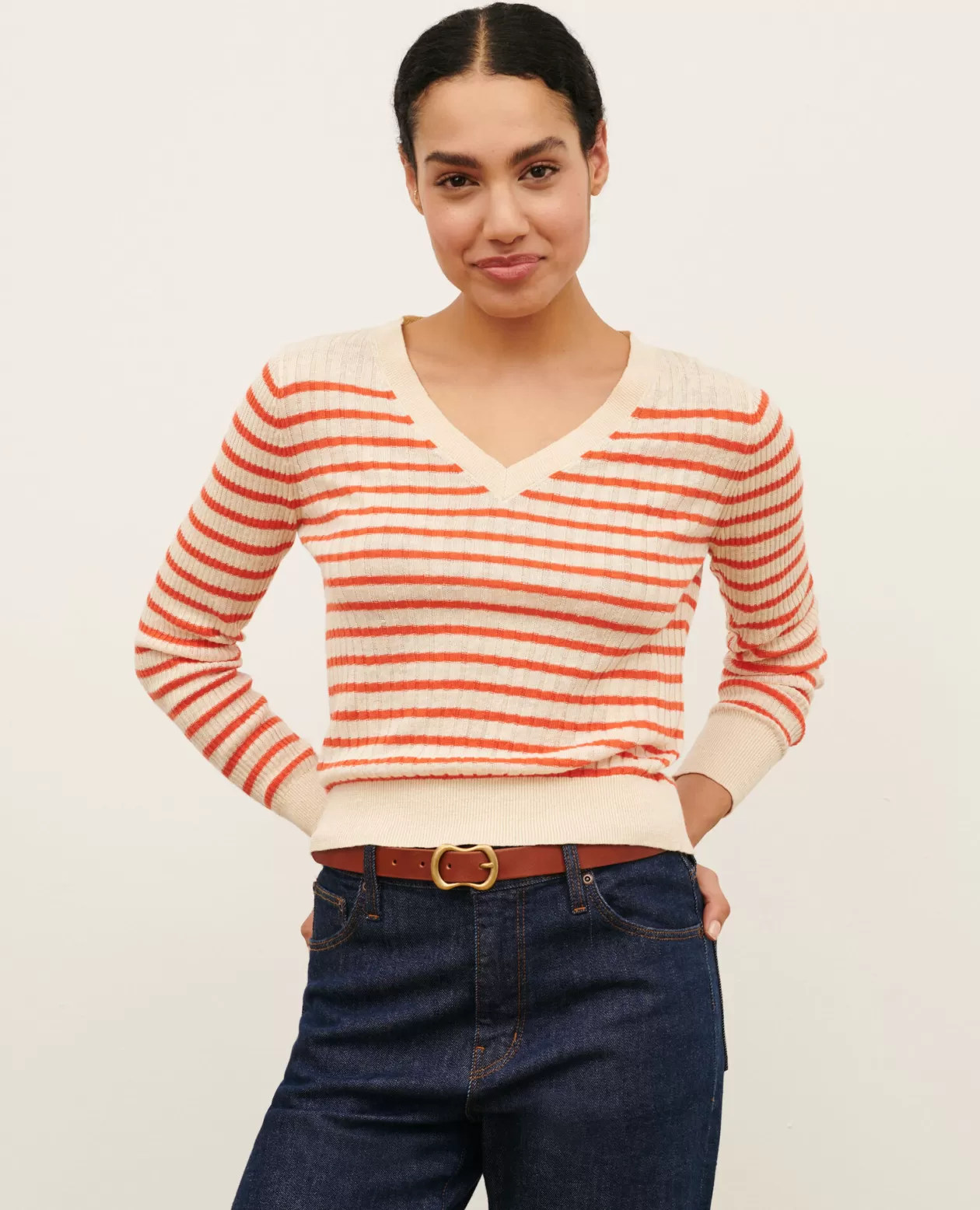 Outlet Comptoir des Cotonniers Striped Linen Jumper 0240 Tiger Lily Stripes