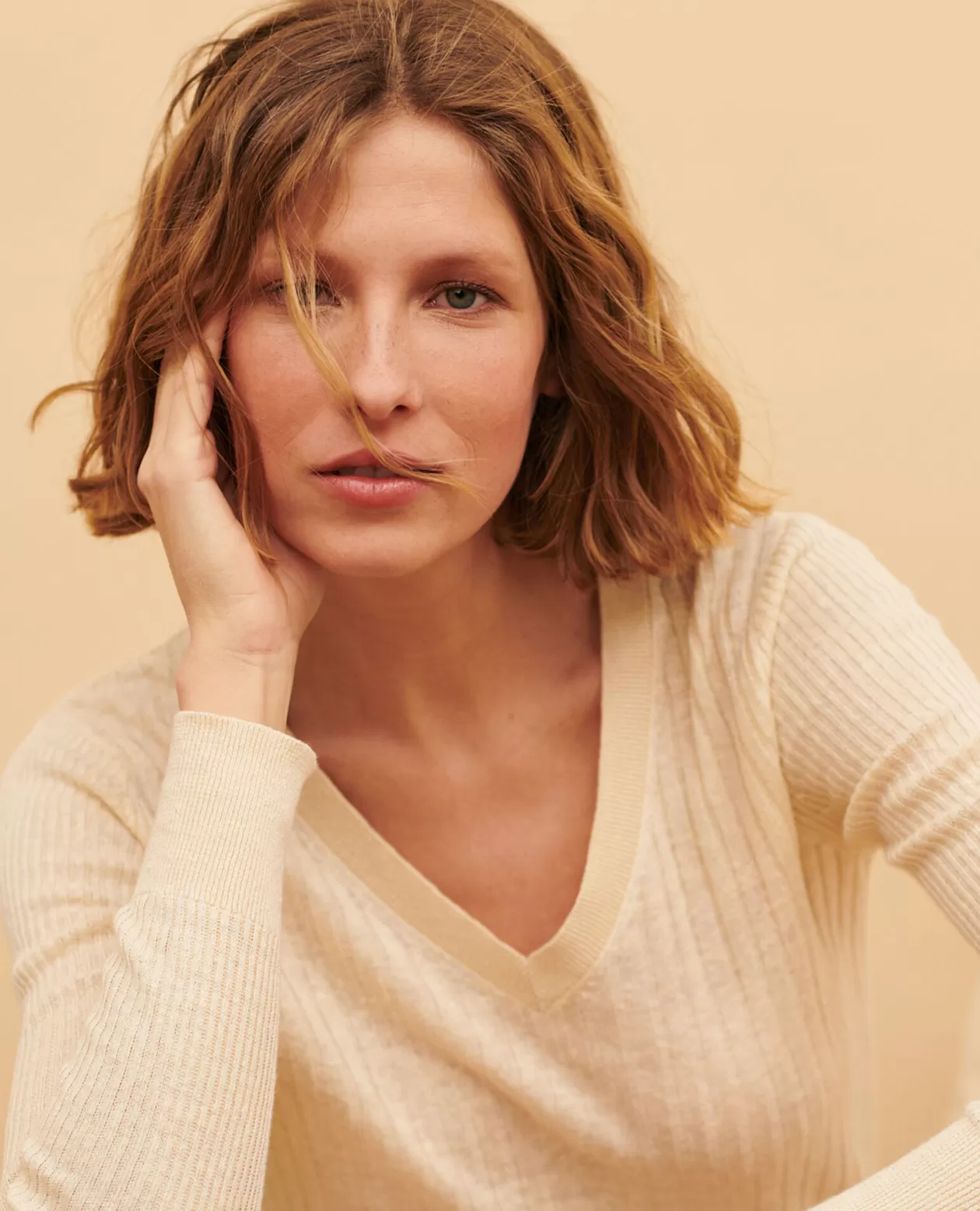 Outlet Comptoir des Cotonniers Textured Linen Jumper 0010 Buttercream