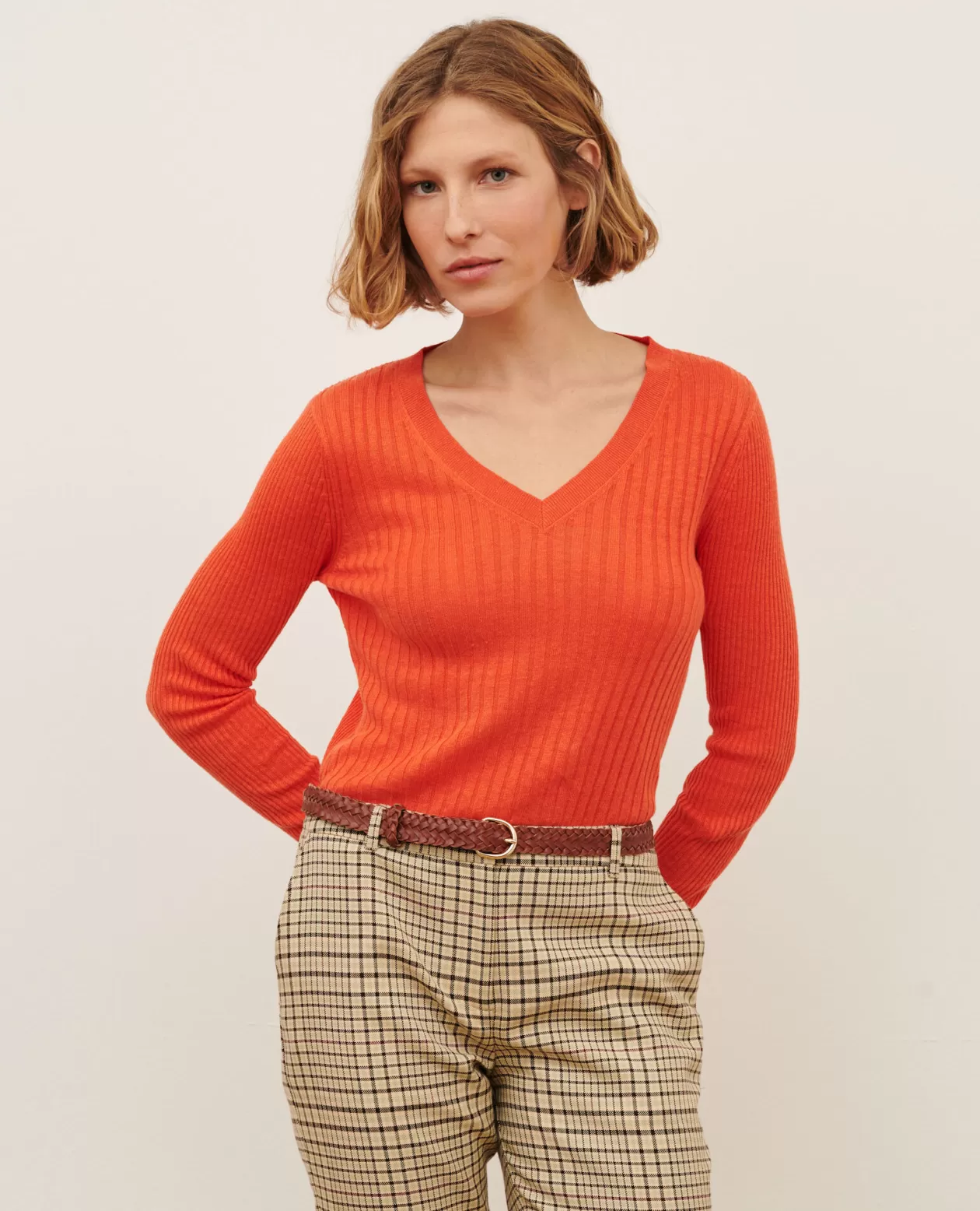 Online Comptoir des Cotonniers Textured Linen Jumper 0250 Tiger Lily Orange