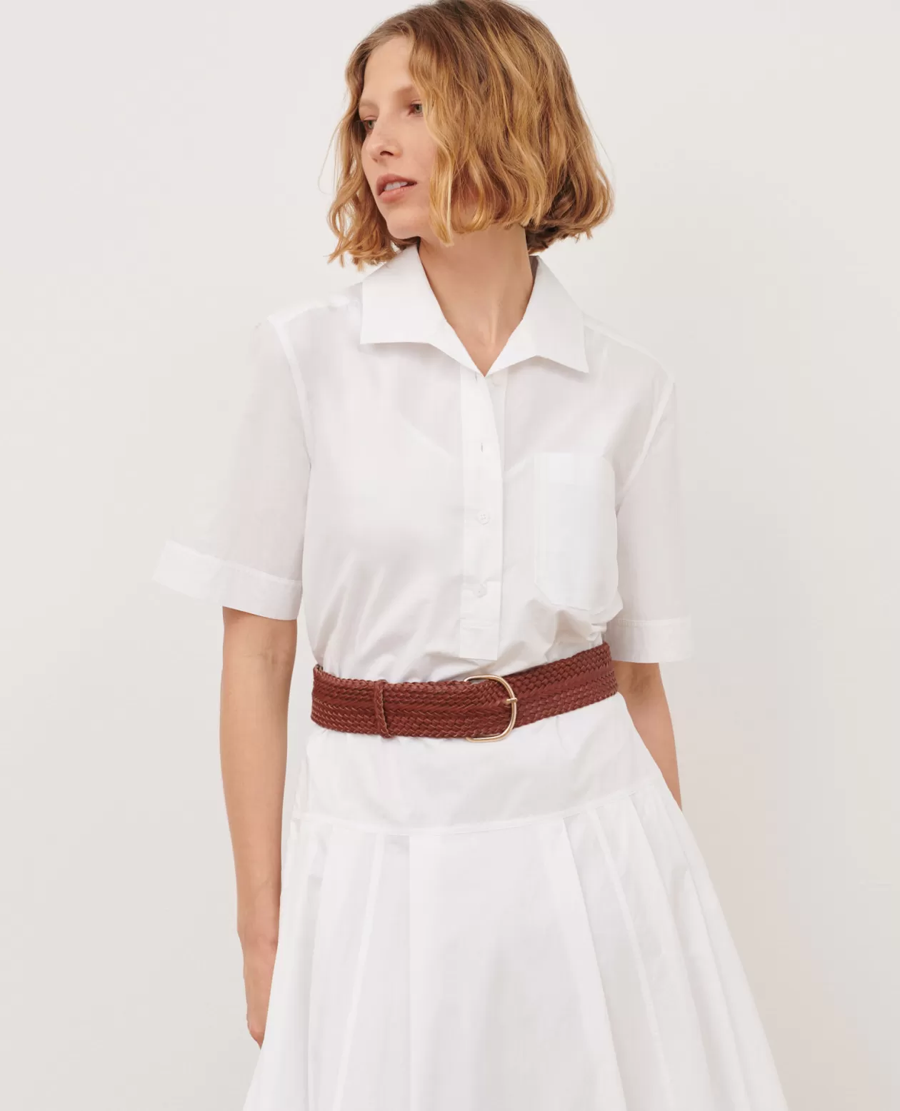 Store Comptoir des Cotonniers Wide Braided Leather Belt 4161C Brandy Brown